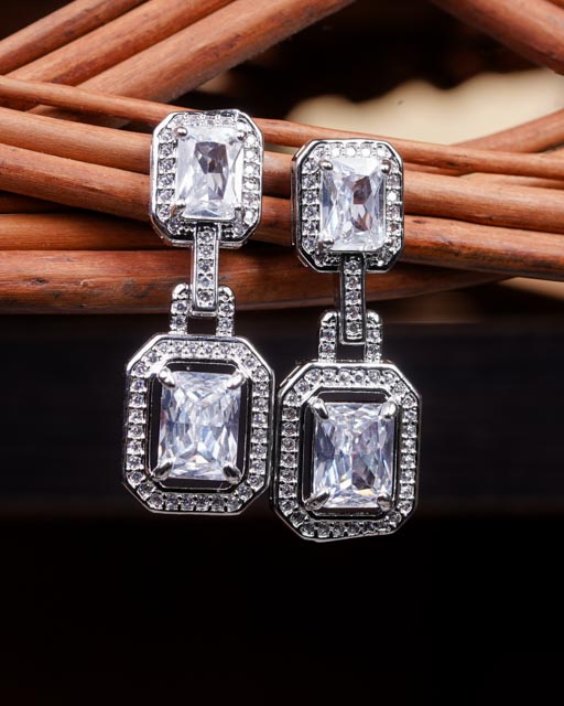 Buy Trendy Premium Quality Designer Fancy Silver Plated American Diamond  Earrings Online From Surat Wholesale Shop.